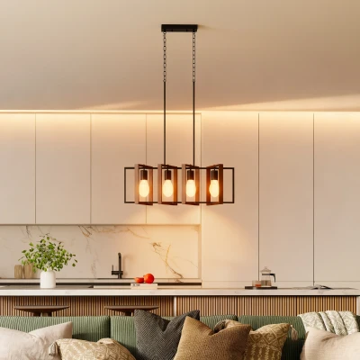 Candelabru Living cu 4 Cadre Rotative Negru și Maro