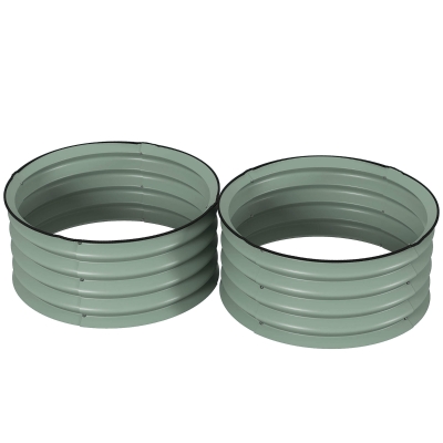 Outsunny 2-delige Set Verzinkte Plantenbakken, Ø60 x 30H cm Bloempotten met Open Bodem voor Verschillende Planten, Groen