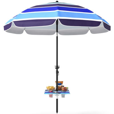 Outsunny Parasol Plage Ø198cm UV30+ Table Pliante Multicolore