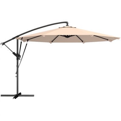 Outsunny Parasol Excéntrico Ø300 cm con Base Cruzada Manivela Funda Protectora y Cuerdas de Viento UPF30+ Caqui