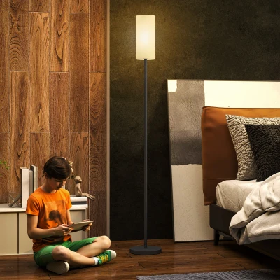 HOMCOM Modern Floor Lamp Linen Shade White