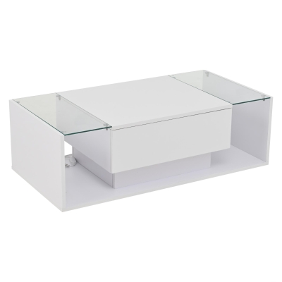 High-Gloss Coffee Table with a Drawer and Semi-Open Storage, 100L x 50W x 31H cm, White