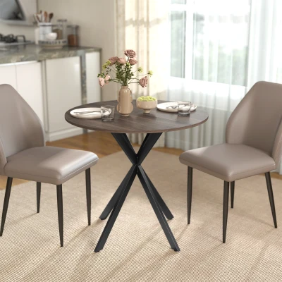 HOMCOM Industrial Round Dining Table 80cm - Brown