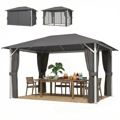 Outsunny Pavillon 4x3m Jardin Déperlant avec Moustiquaire
