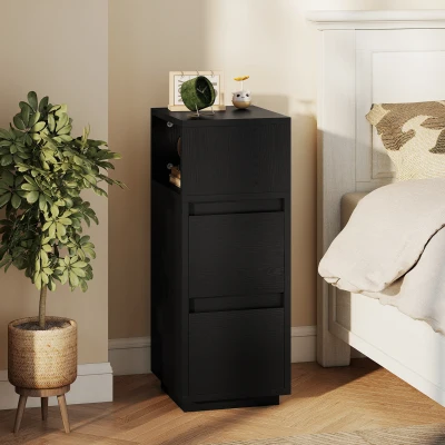 HOMCOM Slim Bedside Cabinet 2 Drawers Shelf Black