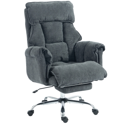 HOMCOM Bürostuhl Höhenverstellbarer Drehstuhl mit Lendenwirbelstütze, Fußstütze, Schneeflanell, 80 x 80 x 106-114 cm Dunkelgrau