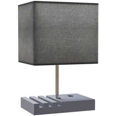 HOMCOM Modern Table Lamp Wood Base USB Ports Grey