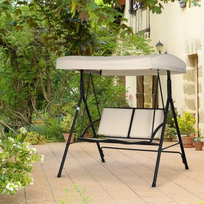 Outsunny Columpio de Jardín Exterior de 2 Plazas Techo Ajustable y Marco de Acero Asientos de Textilene 140x118x162 cm Beige