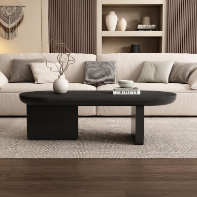 Oval Centre Coffee Table with Double Square Legs and Felt Feet, 119.5L x 50W x 35.5H cm, Black
