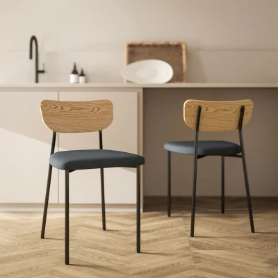 HOMCOM Zestaw 2 krzeseł jadalnianych, Wygląd lnu, Design bez podłokietników, Metalowe nogi, Szary