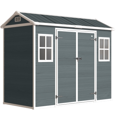 Outsunny Tuinschuur 2,77 m², Opbergschuur met Houtlook 2 Ramen Dubbele Deur Ventilatie Vloer Slot Handschoenen