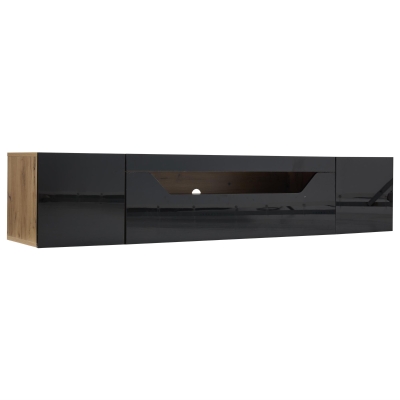 Floating TV Stand with App-Controlled LED Strip and Pull-Down Door, 180L x 37W x 36H cm, Black