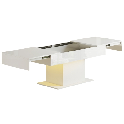 HOMCOM Extendable Coffee Table Storage LED High Gloss White