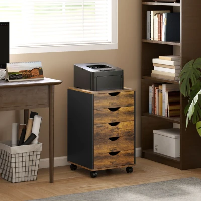 HOMCOM Five-Drawer Filing Cabinet Rustic Brown