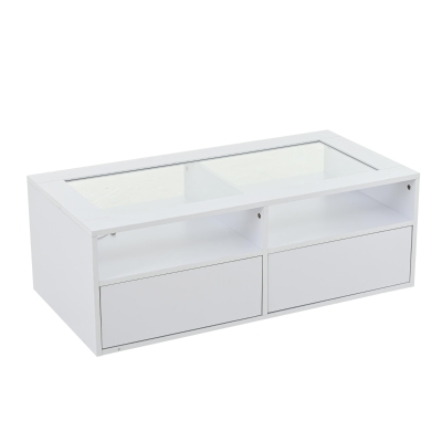 Smart Coffee Table with App-Controlled LED, USB Port and Glass Top, 100L x 50W x 35H cm, White