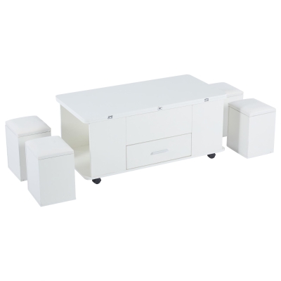 Modern Lift-Top Coffee Table with Hydraulic Lift and Hidden Storage, 100L x 50W x 45H cm, White