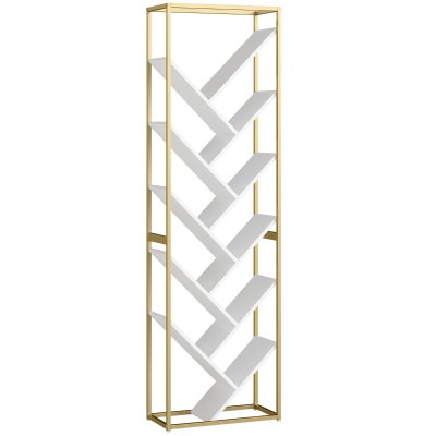 HOMCOM Modern Bookshelf 10-Shelf Gold/White