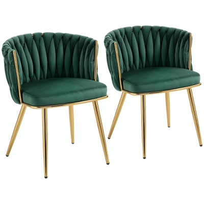 HOMCOM Velvet Dining Chairs Set of 2 with Metal Legs Green