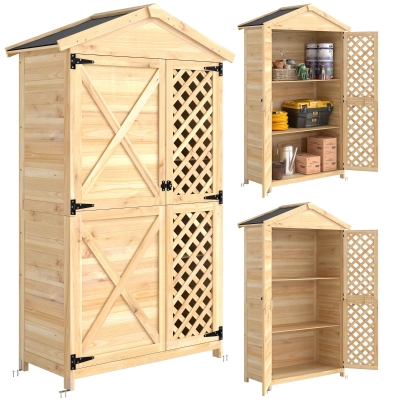 Outsunny Außenschrank: Gartenhäuschen mit belüfteter Tür und Umkippschutz-Kit.