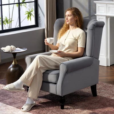 HOMCOM Wingback Accent Chair Tufted Upholstered Light Grey