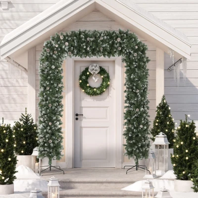 HOMCOM Snow Frosted Christmas Tree Arch with Pinecones Green