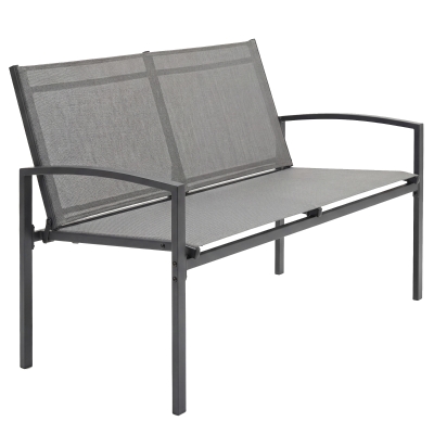 Outsunny Banco de jardín 2 plazas resistente a la intemperie metal banco exterior con asiento transpirable reposabrazos curvados 112 x 66 x 80 cm Gris