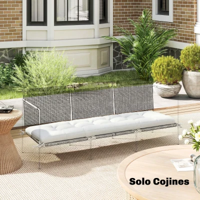 Outsunny Pernă pentru Bancă de Exterior cu Chingi de Prindere Protecție UV50+ Revenire Lentă Interior Exterior 198x65x13 cm Crem