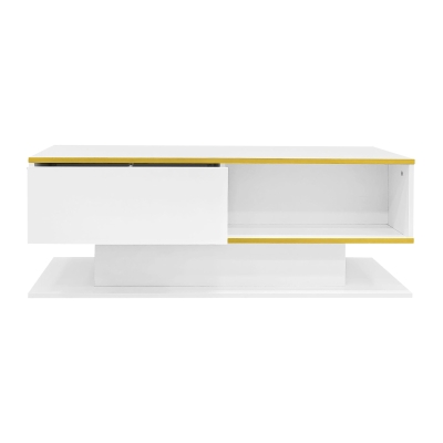 Modern LED Coffee Table with High-Gloss Finish and Gold Accents,100L x 50W x 40H cm, White