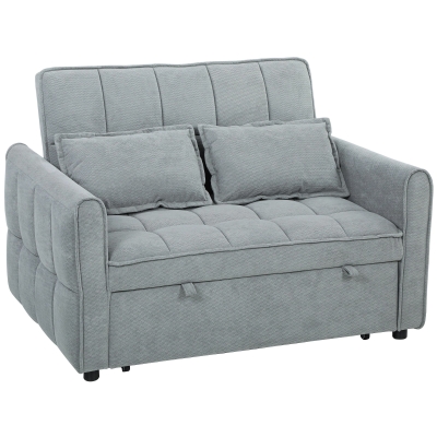 HOMCOM 2-Seater Convertible Sofa Bed with Pillows, Grey