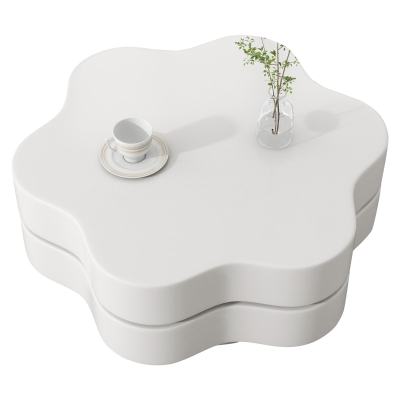 Flower-Shaped Coffee Table with 2 Shelves and Double-Tier Design, 75L x 67.5W x 31H cm, White