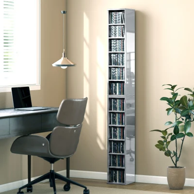 HOMCOM Set of 2 CD Tower Rack Adjustable Shelves Grey