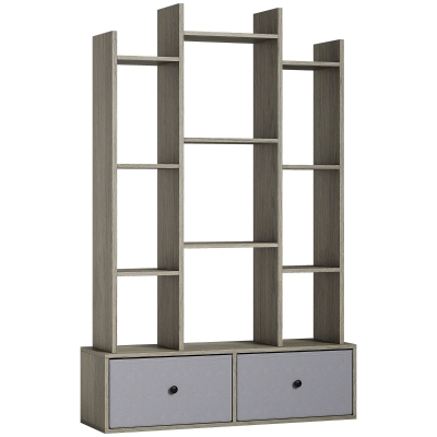 HOMCOM 12-Tier Bookshelf with Folding Drawers Graphite