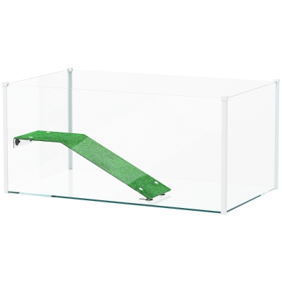 PawHut Acuario para Tortugas Terrario de Tortugas con Plataforma Rampa y Vista Panorámica 360° 60x35x28 cm Blanco
