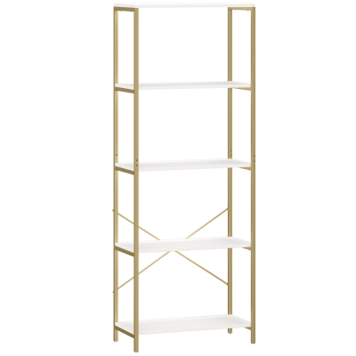 HOMCOM 5-Tier Bookshelf Metal Frame White Gold