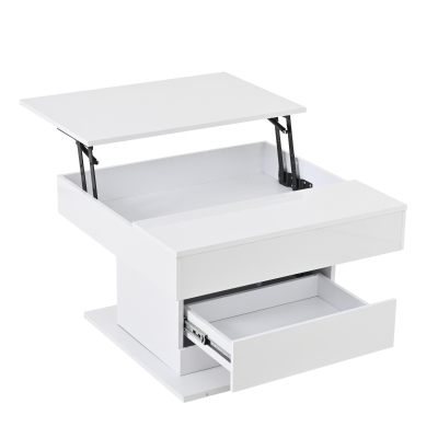 360° Rotating Coffee Table with Height-Adjustable Top and Hidden Storage, 70L x 70W x 45H cm, White