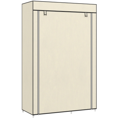 HOMCOM Armoire penderie en tissu meuble de rangement tringle à vêtements et étagères ouvertes 103x43x162,5cm crème