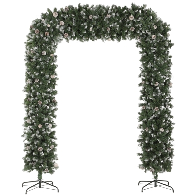 HOMCOM Snow Frosted Christmas Tree Arch with Pinecones Green