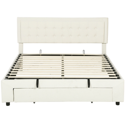 HOMCOM King Ottoman Bed Frame with Drawer - Cream
