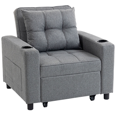 HOMCOM Convertible Sleeper Chair Single Sofa Bed Dark Grey