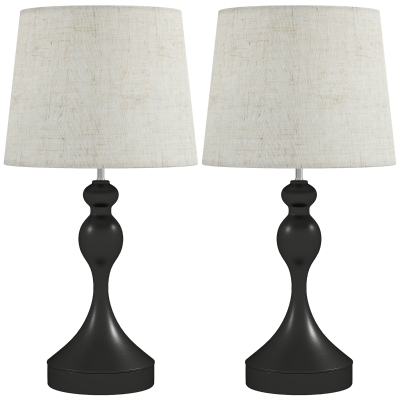 HOMCOM Set of 2 Lamps with USB Ports Black/Beige