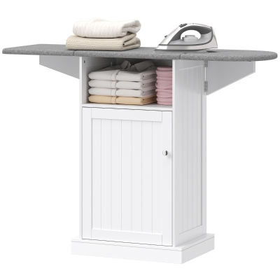 HOMCOM Meuble Repassage Pliable avec Armoire et Étagère Blanc
