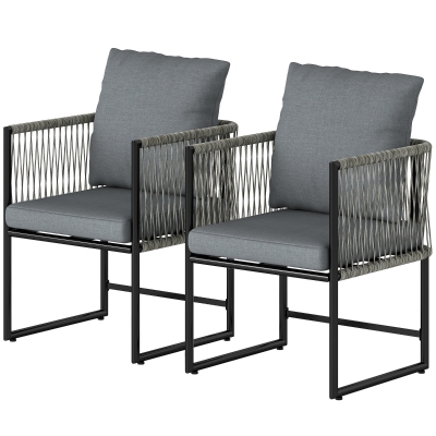 Outsunny Lot 2 Fauteuils Jardin Gris Foncé Acier PE-Rattan 52x52x66 cm