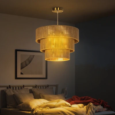 HOMCOM Hemp Rope Pendant Light 3-Layer Boho Light Brown