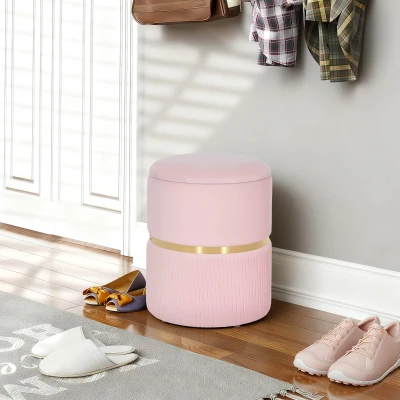 HOMCOM Velvet Storage Ottoman Pink