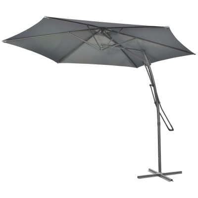 Outsunny Parasol Déporté Ø293cm Gris Foncé Résistant Vent