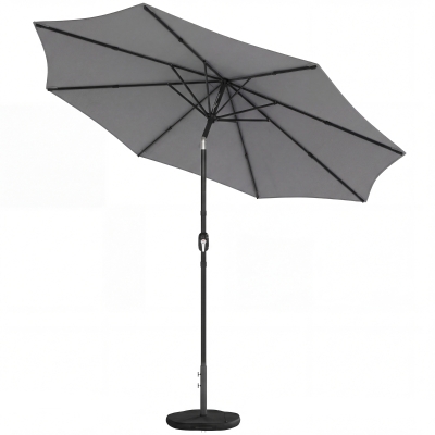 Outsunny 2.7 m Garden Parasol Umbrella with Cross Base and Sandbag, Retractable Ribs, Outdoor Table Market Umbrella, Light Grey