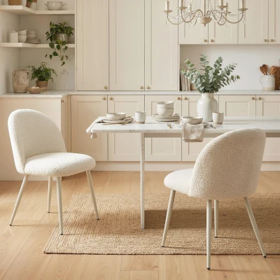 HOMCOM Scaune dining, scaune bucătărie, moi tapițate cu Chenille, 50,5 x 57,5 x 78,5 cm, crem