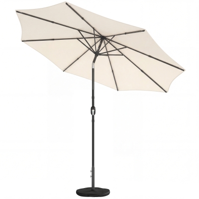 Outsunny 2.7 m Garden Parasol Umbrella with Cross Base and Sandbag, Retractable Ribs, Outdoor Table Market Umbrella, Cream White