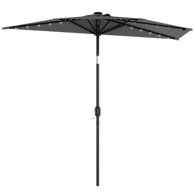 Outsunny Half Parasol Solar LED UPF50+ Tilt Dark Grey 2.6m