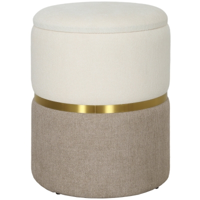 HOMCOM 36cm Round Storage Ottoman, Upholstered Chenille Footstool with Removable Lid, Vanity Stool for Living Room, Bedroom, Cream